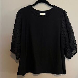 Anthropologie Black Blouse with Sheer Sleeves